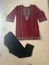 Asian Khadi Mirror Work Embroidered Kurta Pajama Set For Medium To Large Size