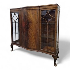 Antique mahogany display cabinet - bow front centre side by side cupboard