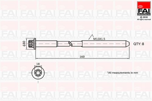 Fai b1616 cylinder head bolt - cylinder,