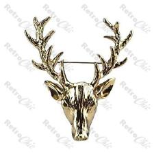 2"LARGE vintage silver STAG fashion BROOCH pin BIG ANTLERS deer ELK head ANIMAL