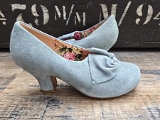 Hotter Donna Vintage 1940s 1950s Style Aqua Blue Suede Shoes UK 4 US 6 EXF