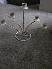 Shabby Chic Scandi Cream And Gold 5 Harm  Candelabra Brushed Steel Candle Holder