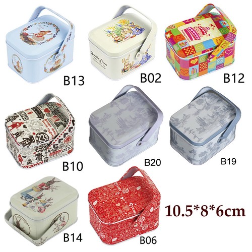 Metal tin box with handle - metal,