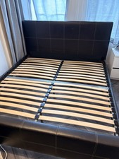 Super King Leather Bed Frame Drak Brown/Black 185x200cm