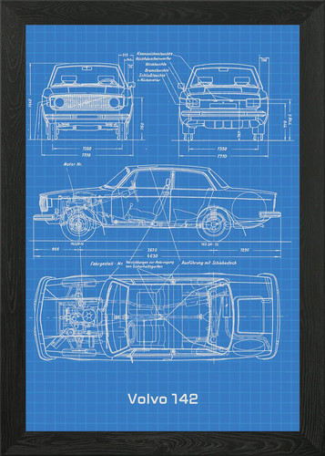 Volvo 142 blueprint framed - blueprint,