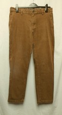M&S FAWN STRETCH COTTON VELVET NEEDLECORD CHINO STYLE TROUSERS. WAIST: 34ins