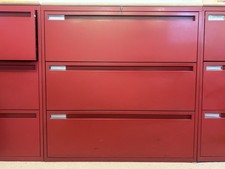 Bisley Chic Red Filing Cabinets Wooden Top