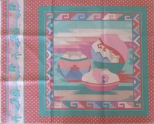 Vintage ~ Cranston ~ Pastels ~"SW Pottery" ~ Cotton Fabric Panel ~ 15.75"x15.75"