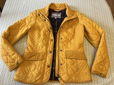 Joules Moredale Quilted Jacket Mustard yellow size 10 check lining, cord detail.