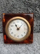 Art Deco Amber Glass Cube Desk Clock. Antique Working Clock.