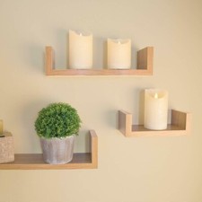 Set of 3 U Shape Floating Wall Shelves Shelf Storage Display White Black Oak