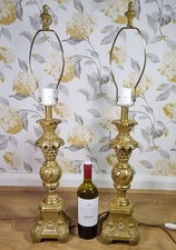 Pair Large Table Lamps Ornate Gold Resin Baroque Hollywood Regency Style 84cm