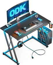 ODK LED Gaming Desk with Power Outlet, Cup Holder & Headphone Hook, 80cm