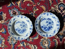 Antique Delft plates With Scalloped Edging, Blue And White Foliate Deco