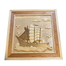 Intarsia Chinese junk ship Wooden Art Sculpture Nautical wall art 
