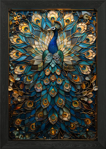 Stained glass peacock framed - stained,