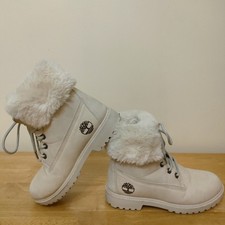 WOMEN'S TIMBERLAND PREMIUM 6" WATERPROOF LIGHT TAUPE FUR LINED BOOTS SIZE 4.5 UK