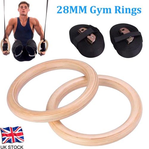 Wooden gymnastic rings with - rings,