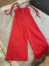 Red Wide Leg Self Tie Straps Play suit Jump Suit Size Small 10