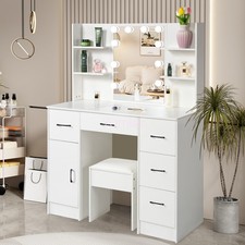 Large Dressing Table With 6 Drawers and LED Mirror Set Makeup Desk Vanity Table