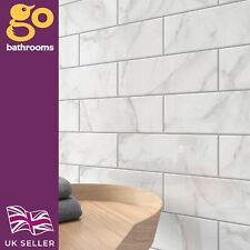 Marble Effect Metro Brick Gloss Wall Floor Porcelain Tile 30x10cm 1 box | Lucia