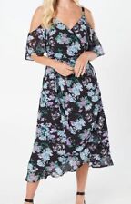 Wallis Petite Cold Shoulder Chiffon Wrap Midi Dress Size 10 Black RRP£49 BNWT