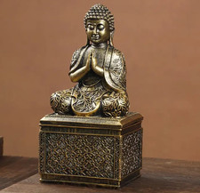 Folded Hands Meditating Buddha Statue Jewellery Box Home Sculpture Gift UK