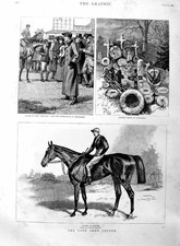 Original Old Antique Print 1886 Fred Archer Minting Horse Jockey Newmarke 19th