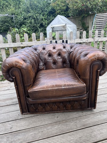 Brown leather chesterfield - leather,