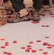 Mens Black & Gold Loafers Embroidered Pakistani Indian Wedding Shoes Fancy Dress