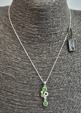 Swarovski Crystals Facetted Glass Necklace Green & Clear Rhodium Plated Boxed