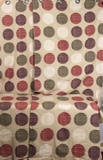 Beige Cotton eyelet un-lined curtains with modern circles design. 66" X 90".