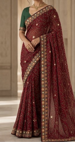 Women maroon sari bandhani - women’s,