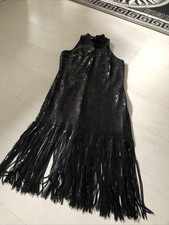 Zara Black Fringe Sequin High Neck Party Evening Night Out Dress Sz XS 