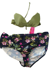 Monsoon Beach/Joules Sage Mix U/W Padded Halter Floral High Waist Bikini 10/18