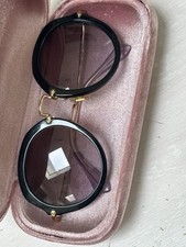 STUNNING MIU MIU SMU 05Q BLACK RIM ROUND OVERSIZED SUNGLASSES GOLD CASE RRP £250