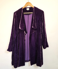 East Velvet Jacket Size M Purple Waterfall Collar Silk Blend Boho Hippie