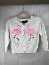 Collectif White Flamingo Appliqué Cardigan Size 12 M Pink Pearl Buttons Retro