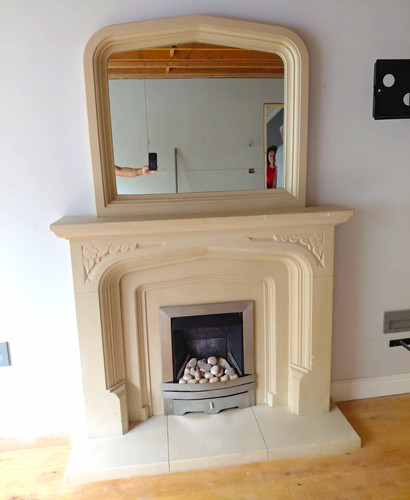 Beige stone fireplace surround - beige,