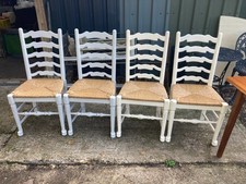 Vintage Painted Wooden High Ladder Back Kitchen Dining Chairs x 4 Rattan Seats