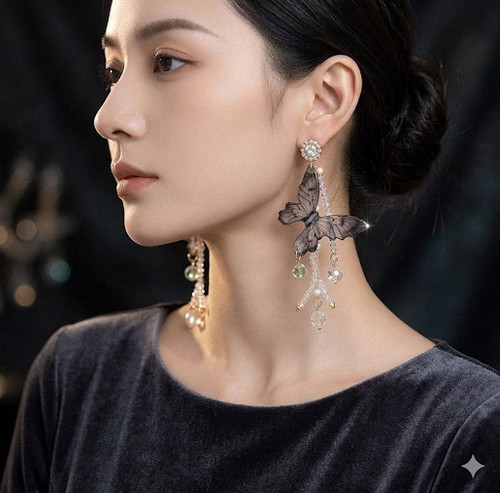 Transparent black long crystal - long,