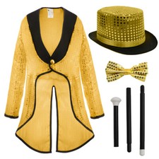 CHILDS SHOWMAN SET SEQUIN TAILCOAT TOP HAT BOWTIE FANCY DRESS COSTUME DANCE SHOW