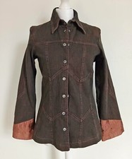 Legatte Jeans Jacket Italy size 2 Small Denim Brown Bronze Womens Satin Cuffs