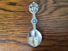 Rustic Folk Art Tibetan Silver Medicine Spoon With Turquoise Cabochon