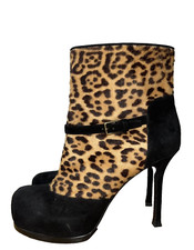 YSL BLACK SUEDE - LEOPARD PRINT TRIBUTE STILETTO HEEL PLATFORM SIZE 4