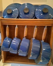 Le Creuset Cast iron Saucepans Set x5 Cobalt Blue With Stand Excellent Condition