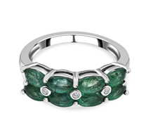 AAA Zambian Emerald and Zircon Ring in Rhodium Over Sterling Silver 1.82 Ct. - N