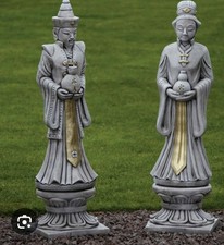 Oriental japanese stone Statues On Plinths 