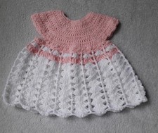 Hand Crochet Baby Girls Dress 3 /6 months Pink / White