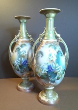 Antique Pair of Edwardian Floral Ceramic Vases